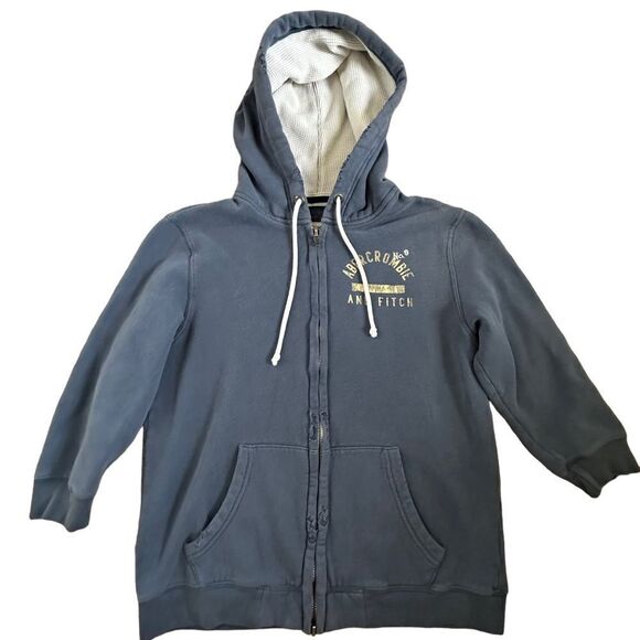 Abercrombie & Fitch ~ Slate Blue~ Distressed~3/4 sleeve~Hoodie Jacket~size L - Picture 2 of 12